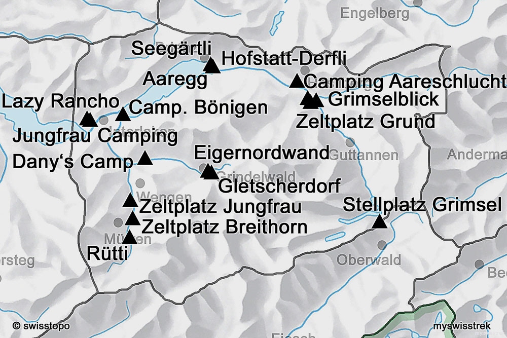 Lage Camping & Zeltplätze Region Jungfrau