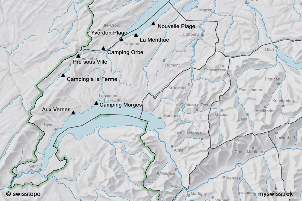 Karte Camping & Zeltplätze Region Genfersee
