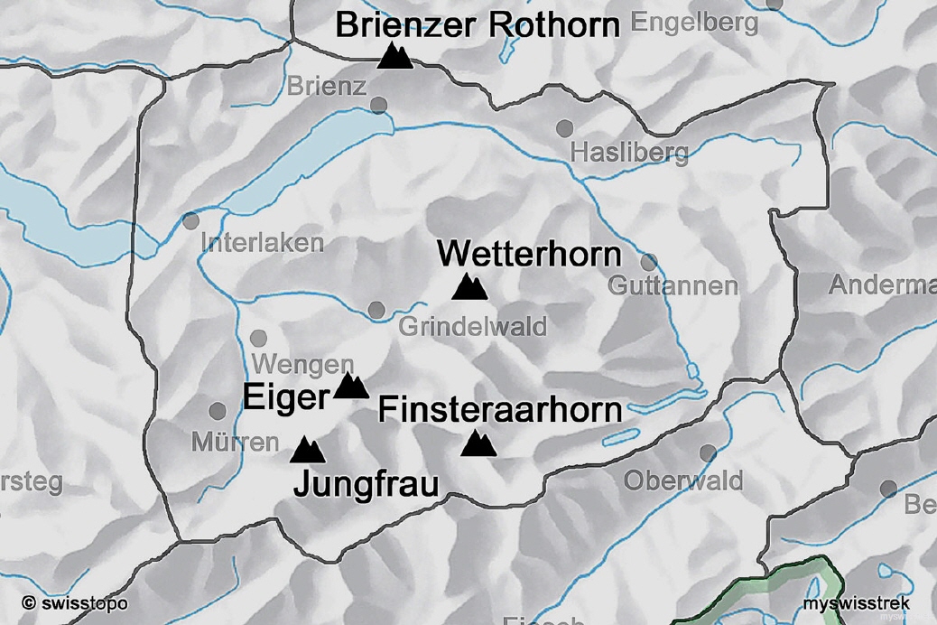 Lage Berge & Gifpel in der Region Jungfrau
