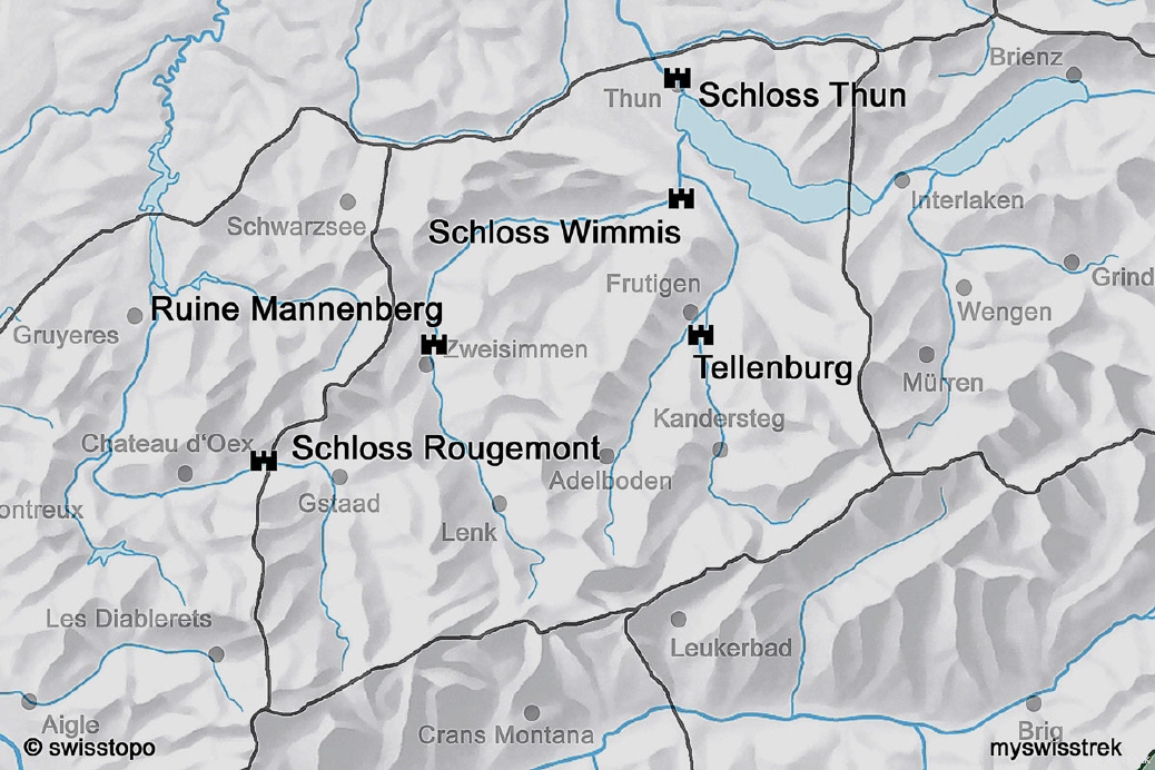 Lage Burgen & Schlösser Berner Oberland