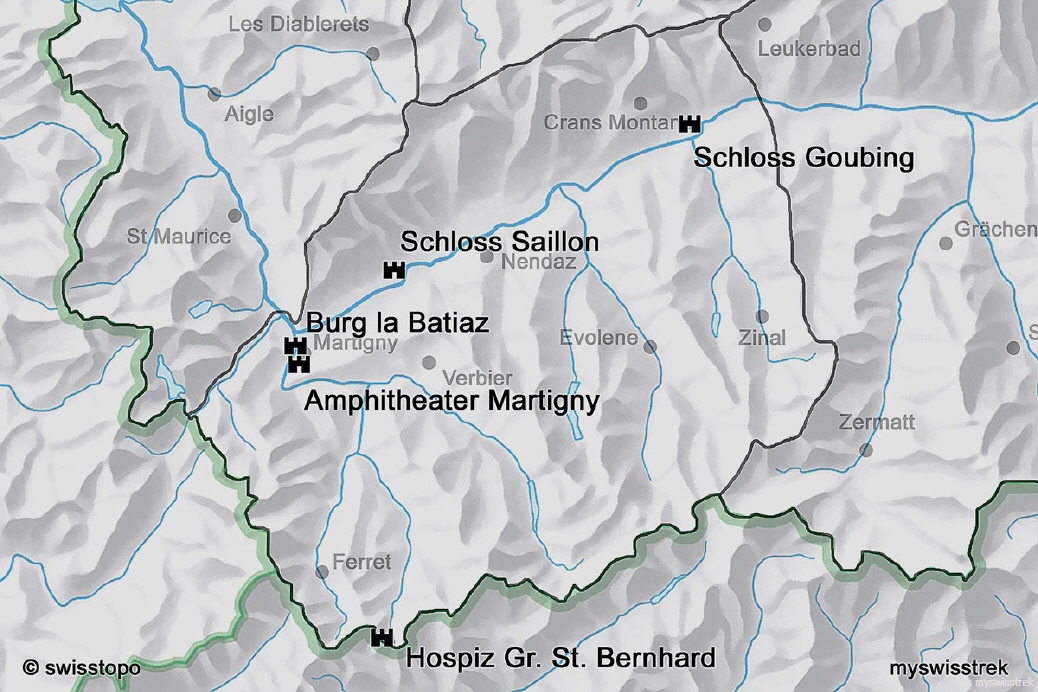 Lage Burgen & Schlösser Wallis