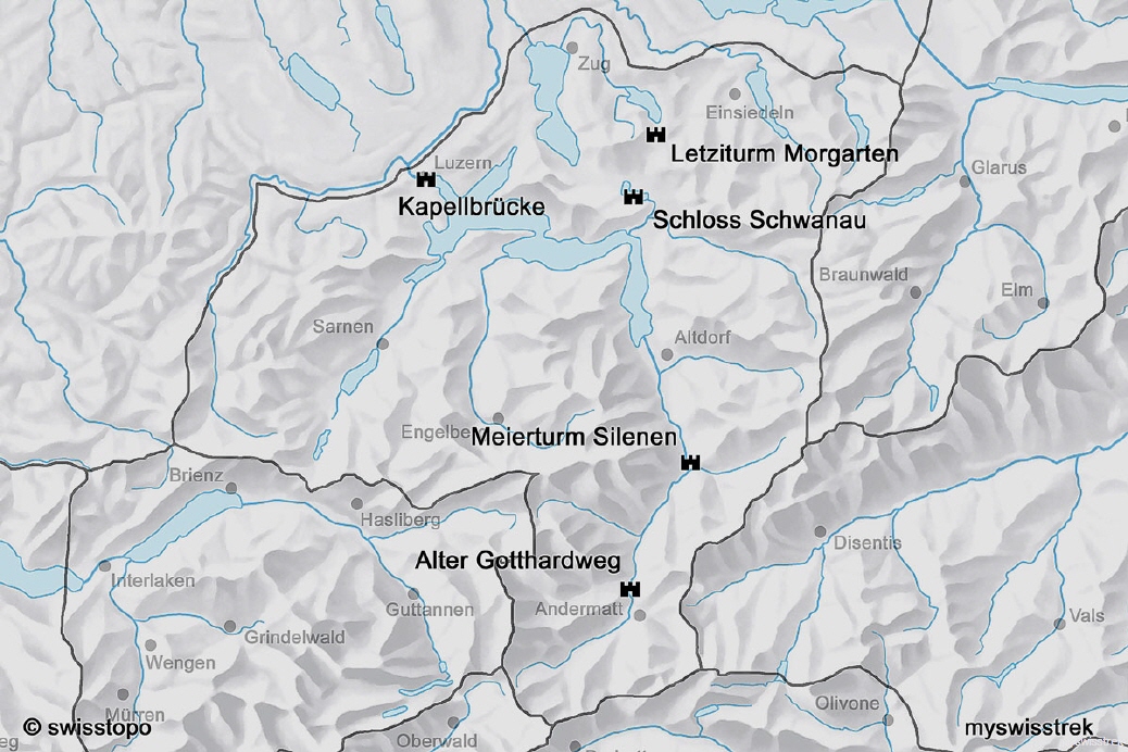Lage Burgen & Schl&ouml;sser Zentralschweiz