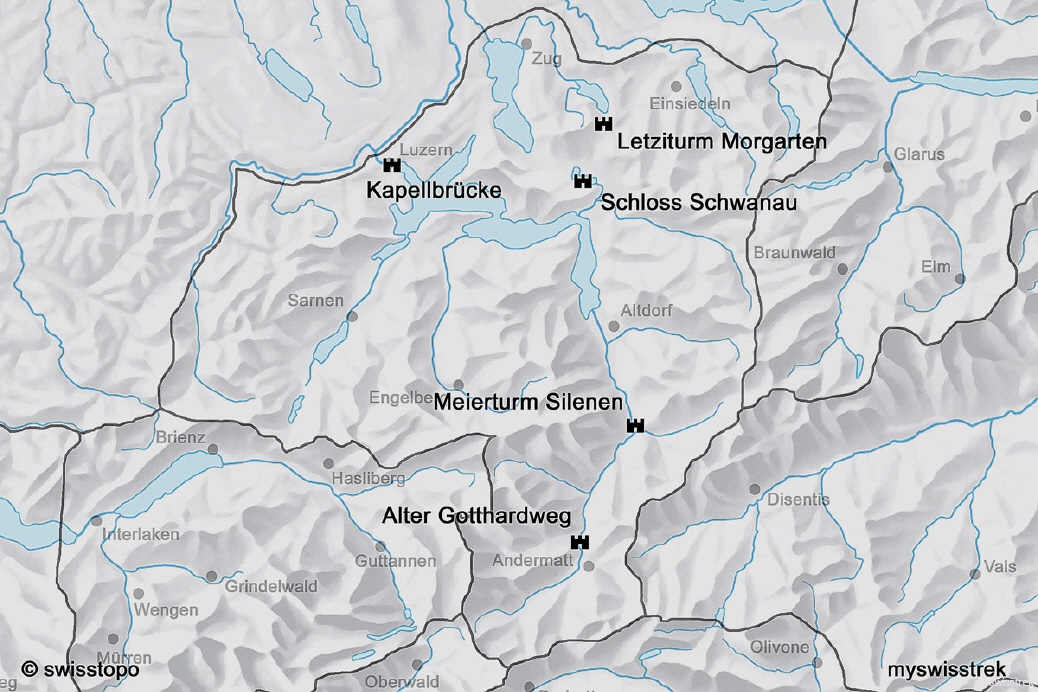 Lage Burgen & Schlösser Zentralschweiz