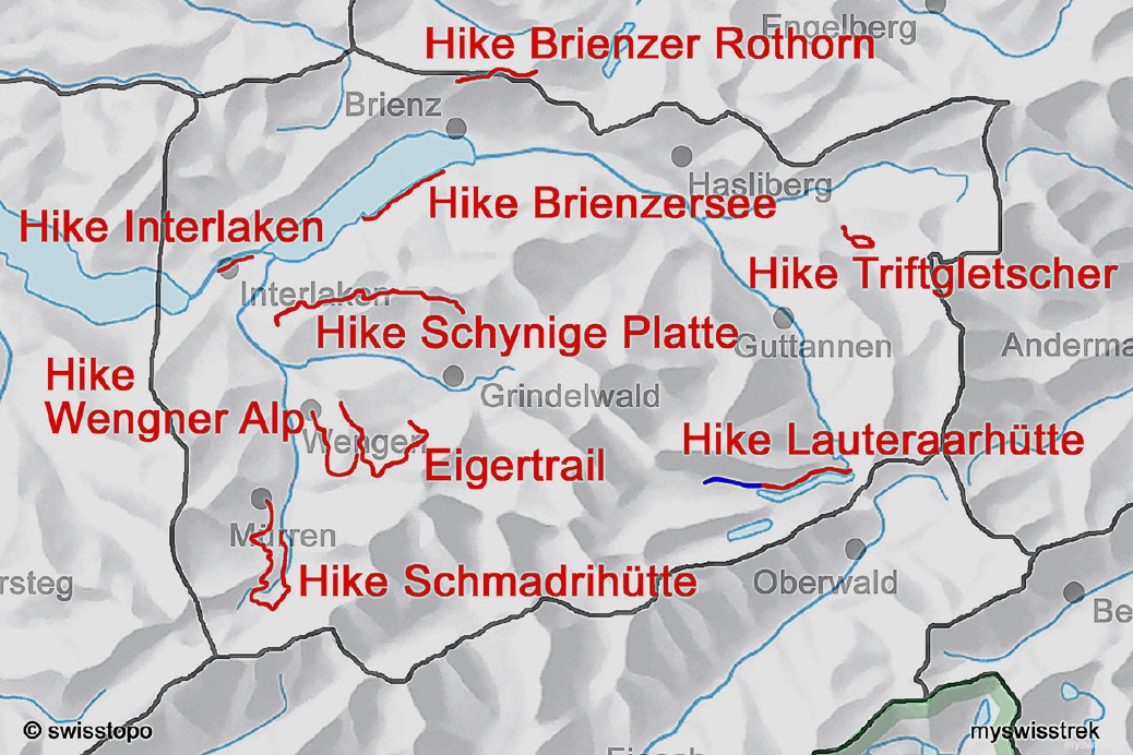 Lage Wandern & Bergtouren Region Jungfrau