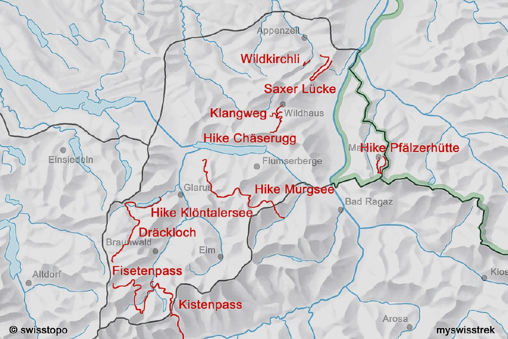 Lage Wandern und Bergtouren Ostschweiz