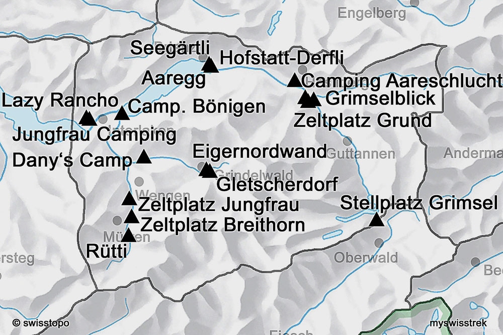 Lage Camping & Zeltpl&auml;tze Region Jungfrau