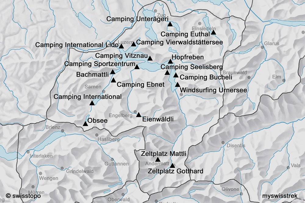 Lage Zeltplätze & Camping Zentralschweiz