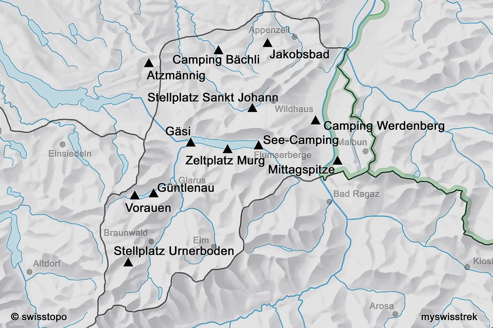 Lage Camping & Zeltplätze Ostschweiz