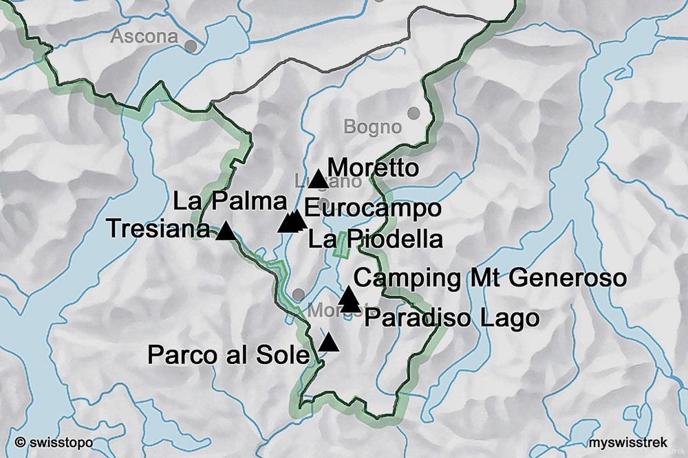 Lage Camping & Zeltplätze Region Lugano