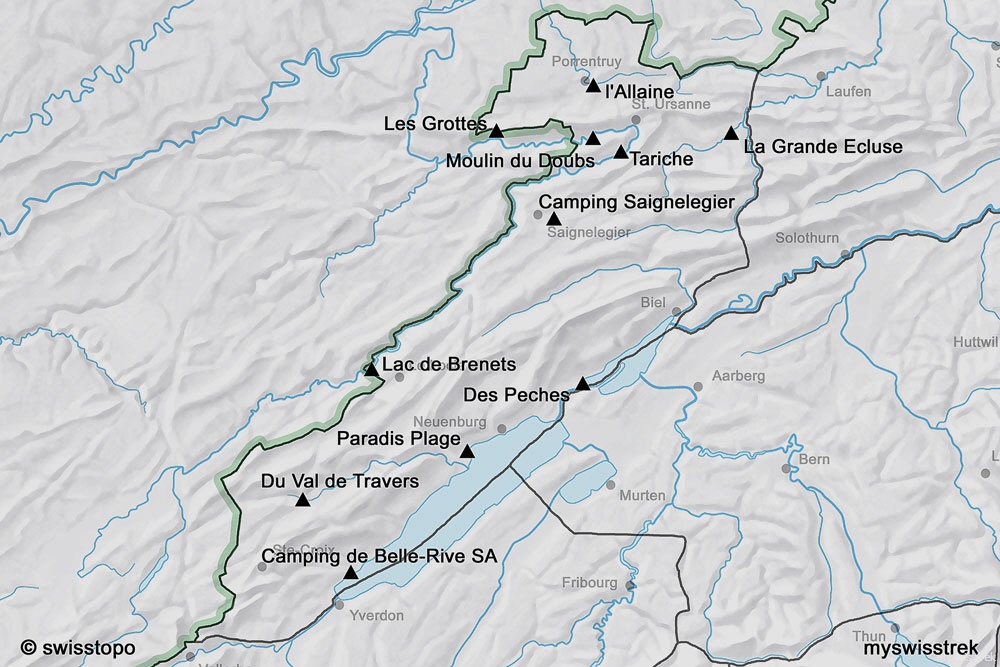 Karte Camping & Zeltplätze Jura