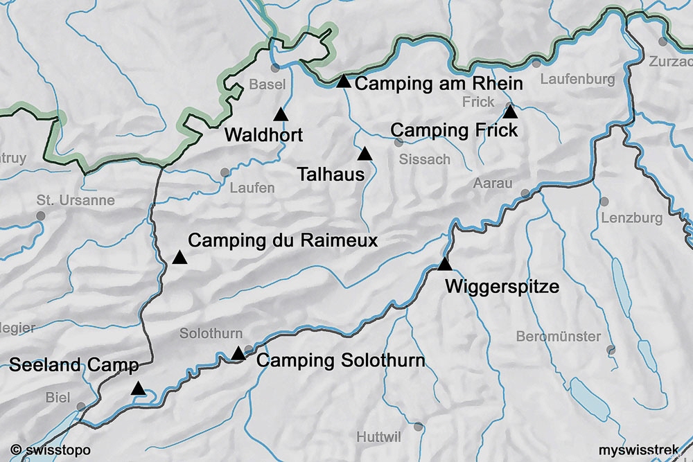 Karte Camping & Zeltplätze Nordwestschweiz